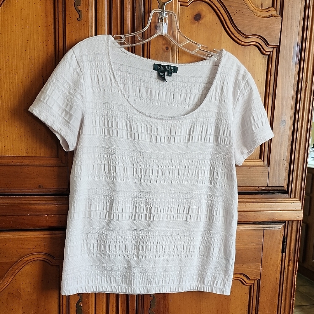 Ralph Lauren Cream Textured Short Sleeve Top